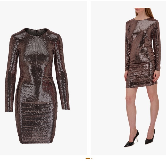 L'AGENCE Sunny Sequin Mini Dress in Black and Brown - Picture 8 of 9